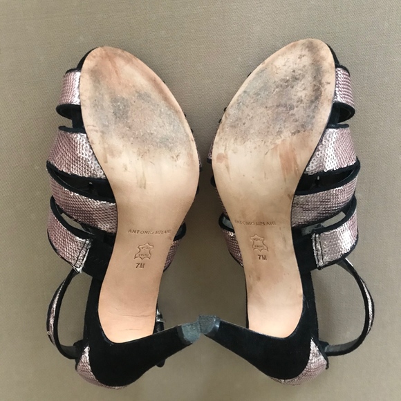 Women's Antonio Melani Pink Sequin Black Heel Sz 7 - Picture 5 of 6